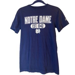Notre Dame short sleeve blue crew neck graphic T Shirt cotton large casual